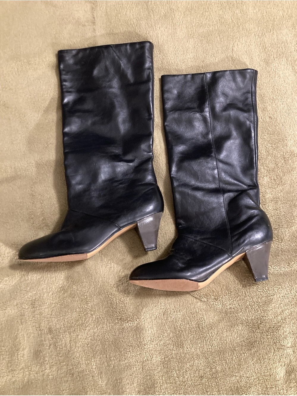 EUC Heeled Leather Boots Vintage 70s Black Size 7.5M
